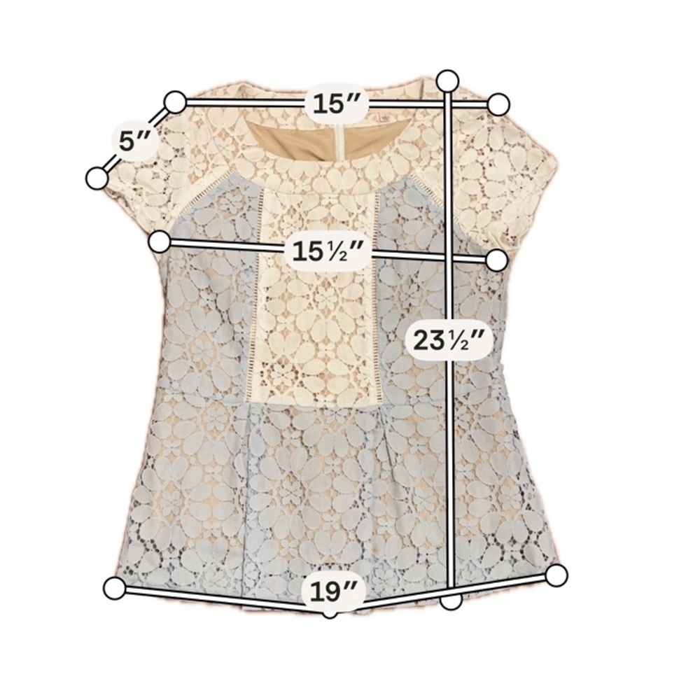 Nanette Lepore Lace Peplum Blouse Blue Ivory Colorblock Size Small - Picture 8 of 8